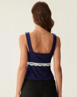 Navy Lace Square Neck Cami Top