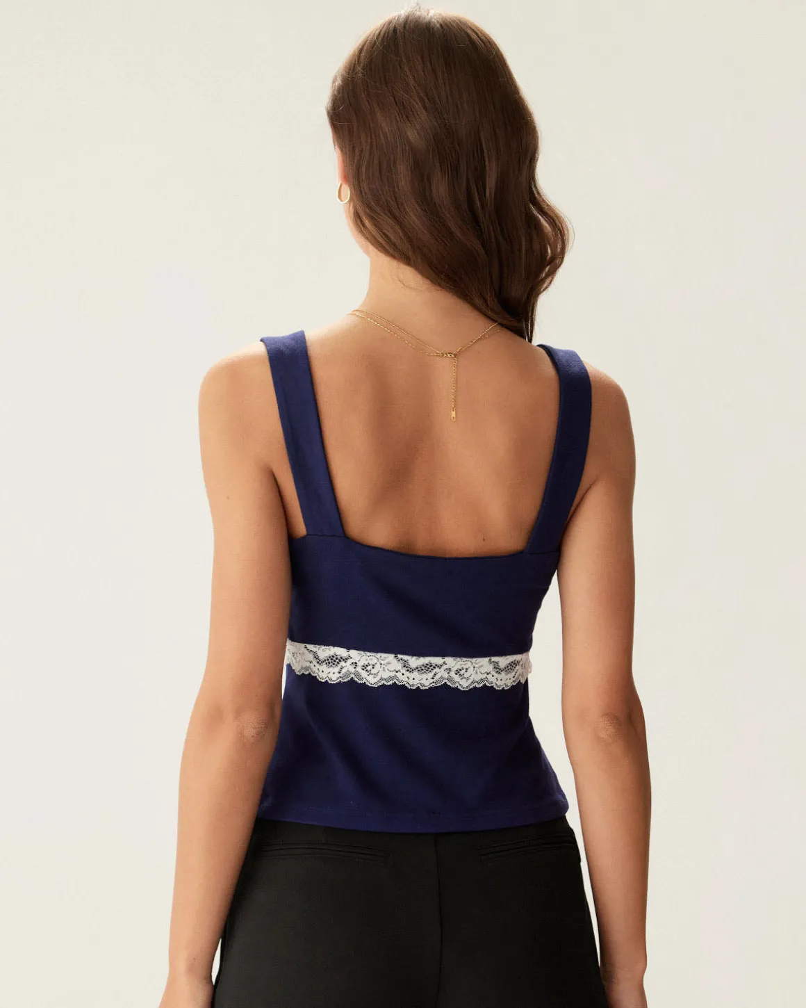 Navy Lace Square Neck Cami Top
