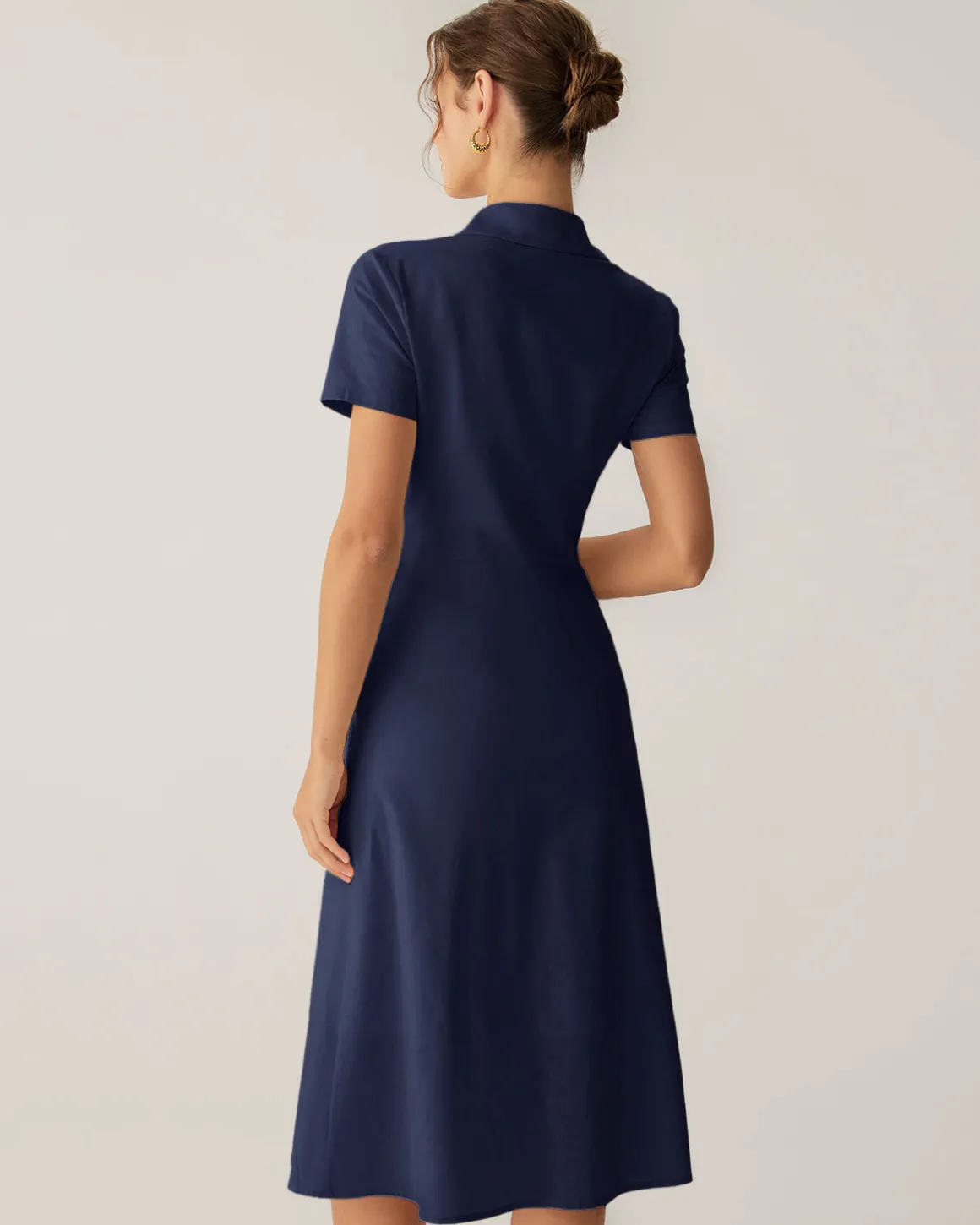Navy Pocket Short Sleeve Midi Dress