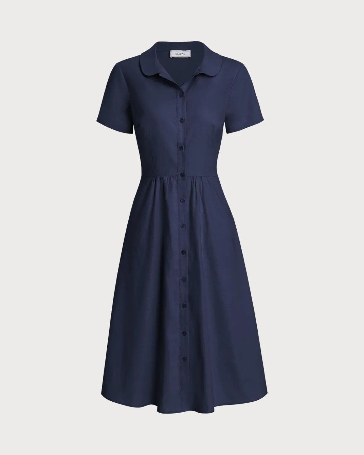Navy Pocket Short Sleeve Midi Dress