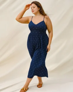 Navy Polka Dot Plus Size Slip Midi Dress