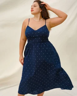 Navy Polka Dot Plus Size Slip Midi Dress