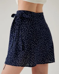 Navy Polka Dot Wrap Mini Skirt
