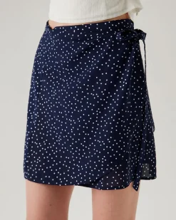 Navy Polka Dot Wrap Mini Skirt