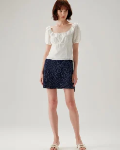 Navy Polka Dot Wrap Mini Skirt