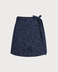 Navy Polka Dot Wrap Mini Skirt