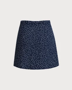 Navy Polka Dot Wrap Mini Skirt
