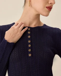Navy Round Neck Slim Sweater