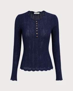 Navy Round Neck Slim Sweater