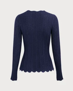 Navy Round Neck Slim Sweater