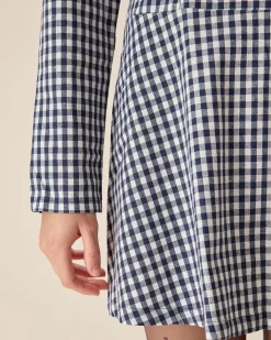 Navy Square Neck Plaid Mini Dress