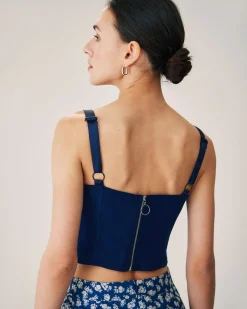 Navy Sweetheart Neck Crop Camis