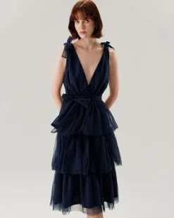 Navy Tiered Backless Maxi Dress