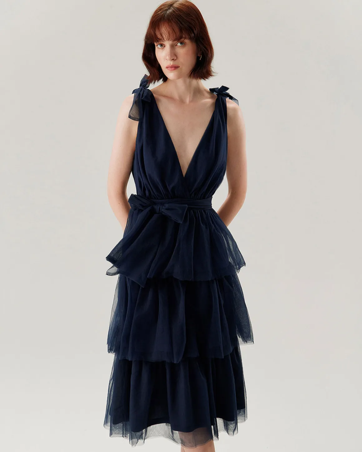 Navy Tiered Backless Maxi Dress