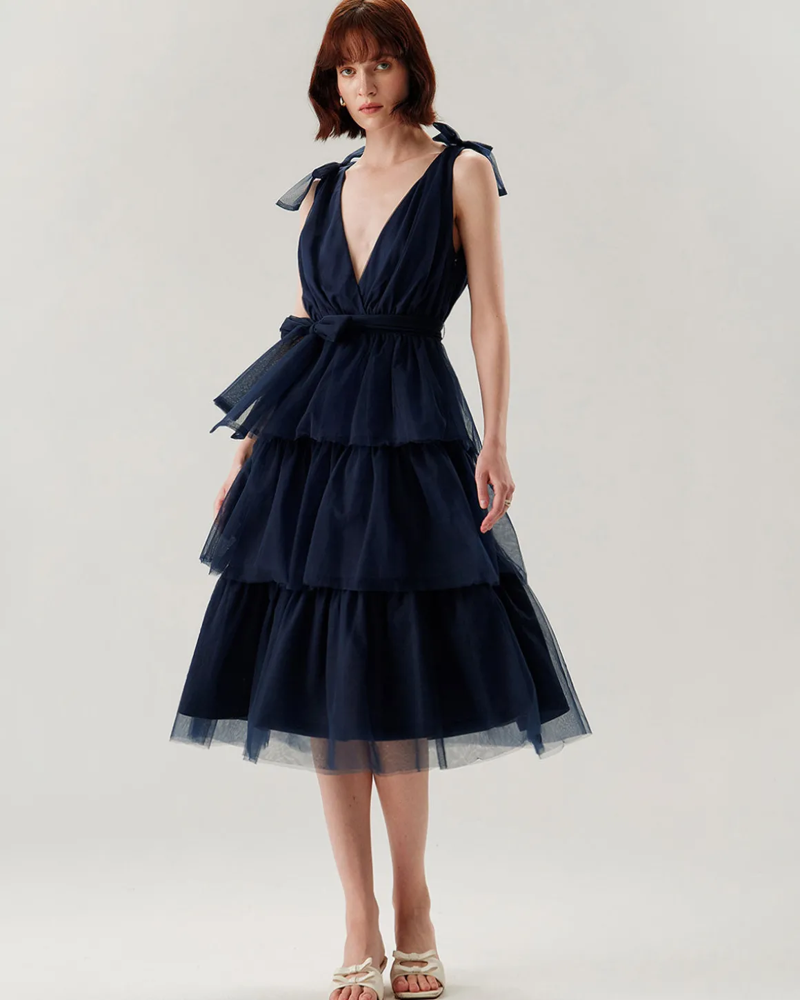 Navy Tiered Backless Maxi Dress