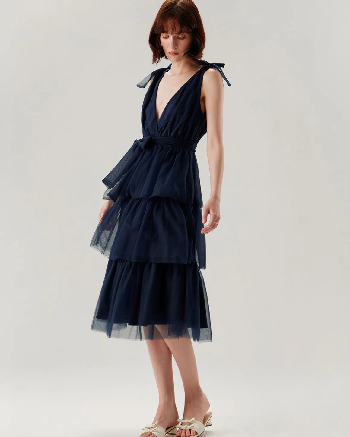 Navy Tiered Backless Maxi Dress