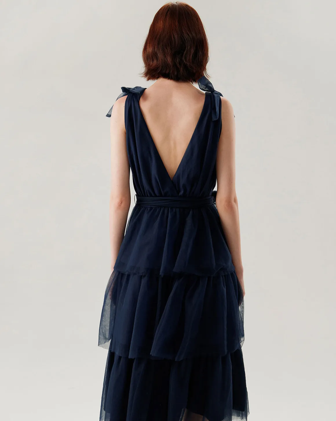 Navy Tiered Backless Maxi Dress