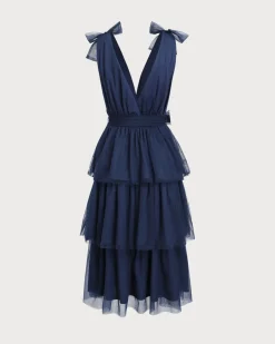 Navy Tiered Backless Maxi Dress