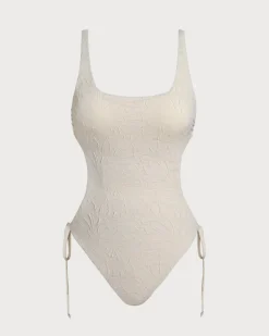 Off White Textured Bralette One-Piece Swimsuit