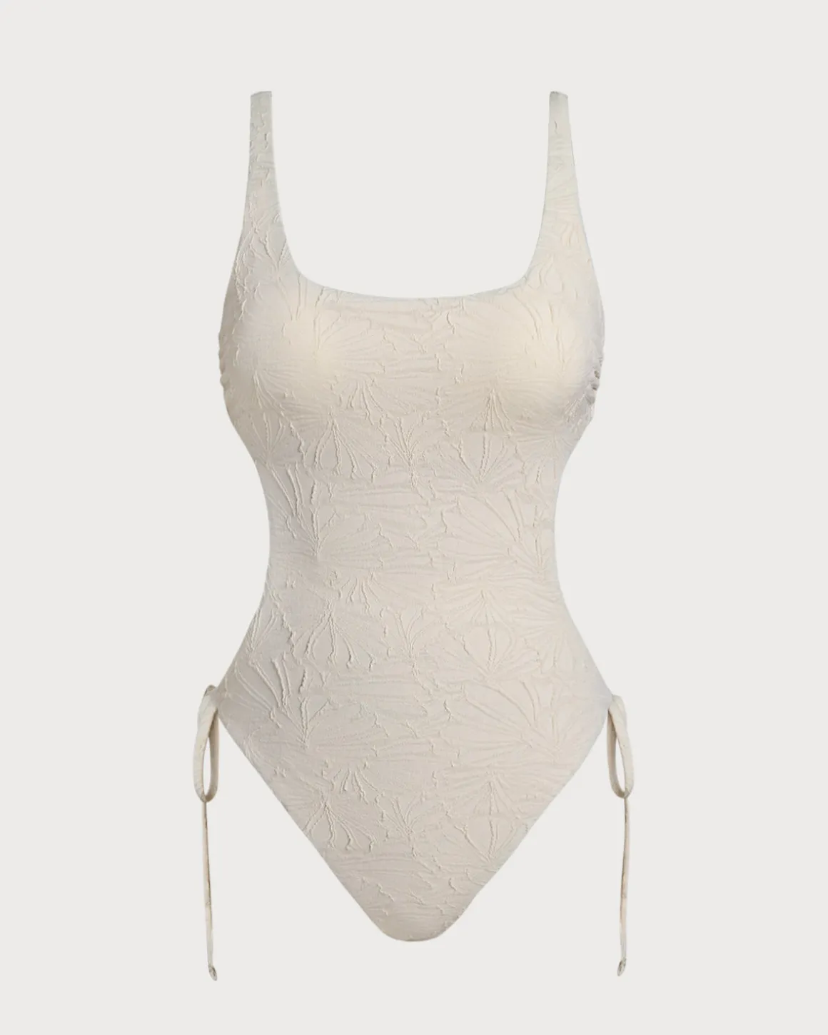 Off White Textured Bralette One-Piece Swimsuit