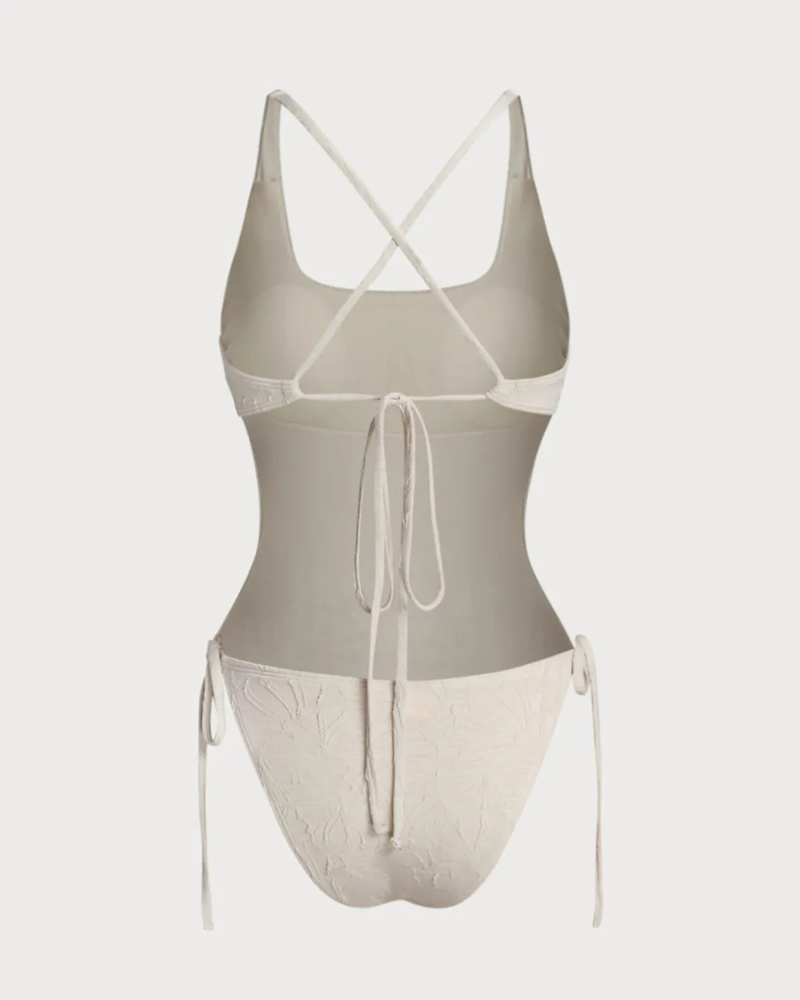 Off White Textured Bralette One-Piece Swimsuit