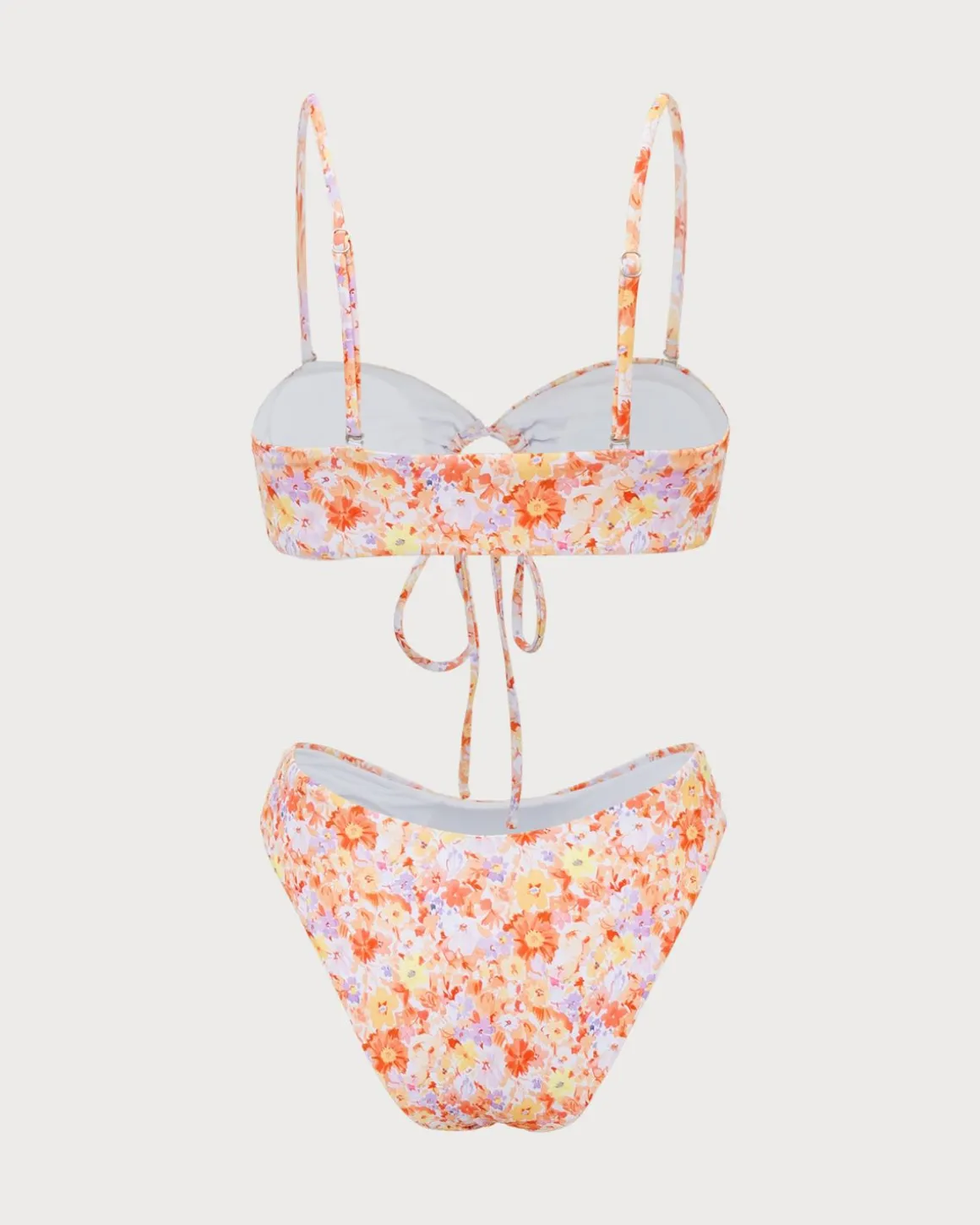 Orange Floral Tie Front Bikini Set