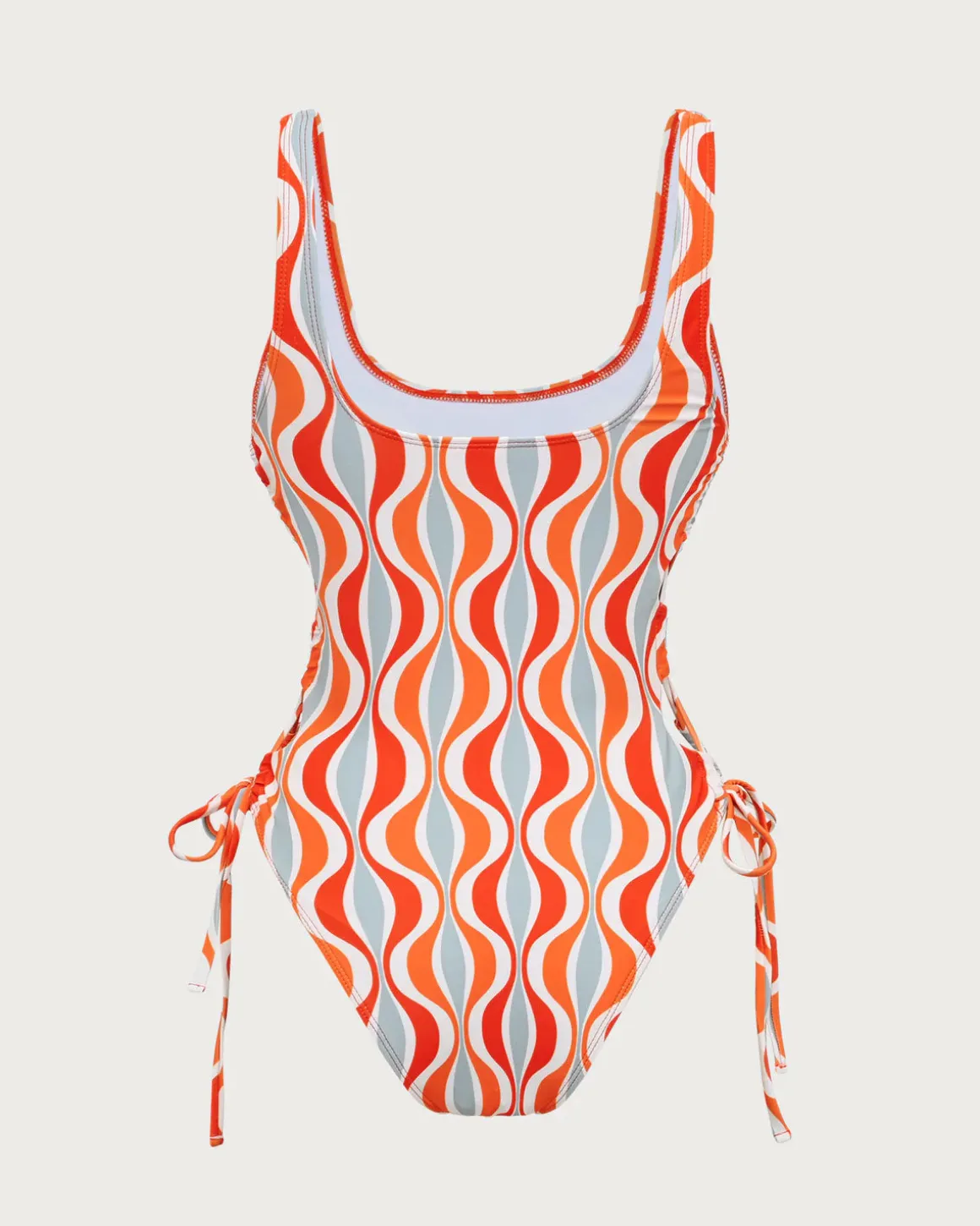 Orange Knitted Geometric Print Cutout One-Piece Swimsuit