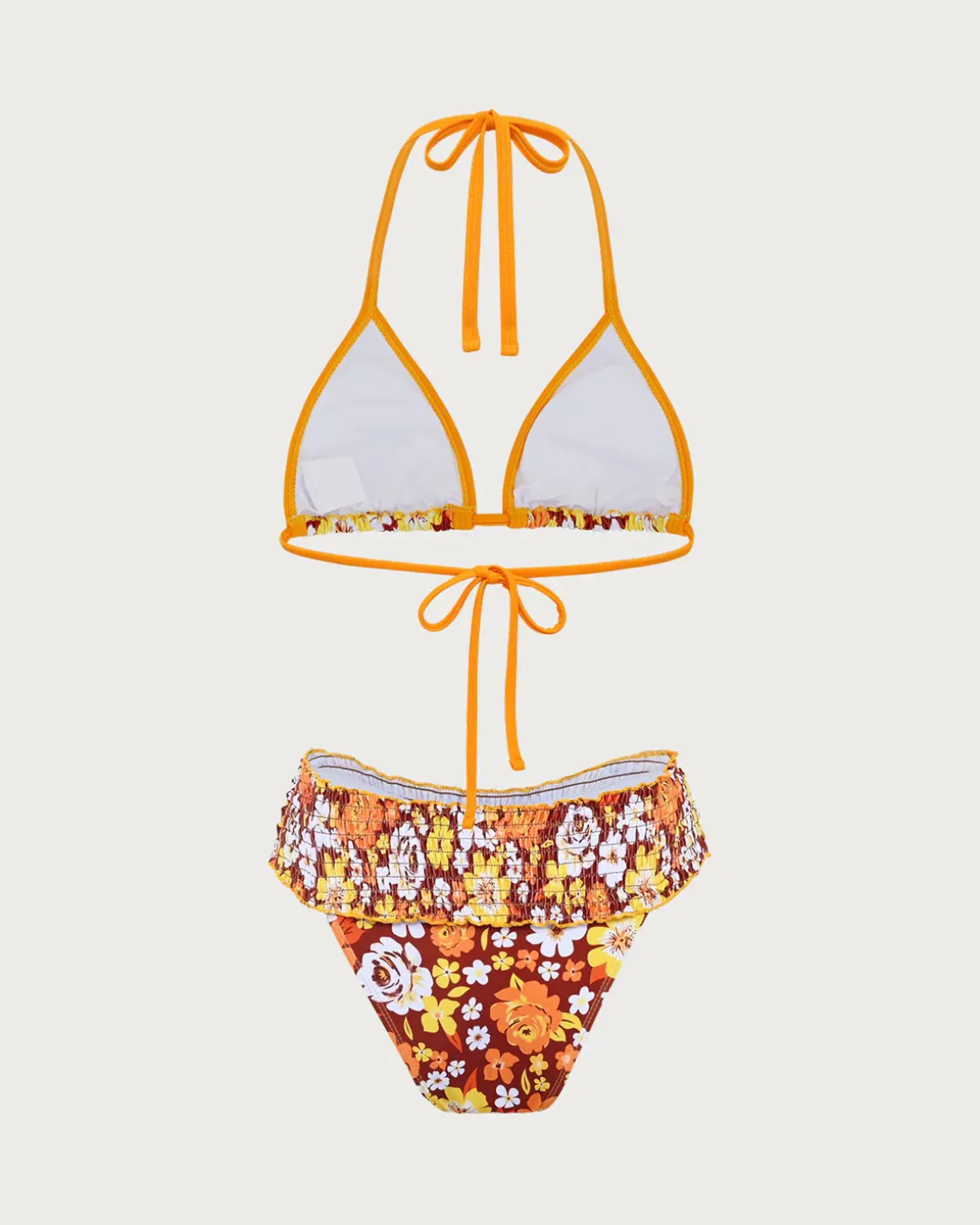 Orange Knitted Printed Bikini Set