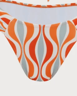 Orange Knitted Wave Print Bikini Set