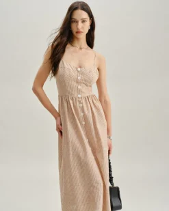 Orange Striped Sweetheart Neck Slip Maxi Dress
