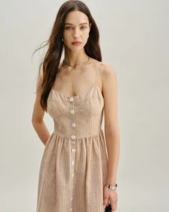 Orange Striped Sweetheart Neck Slip Maxi Dress