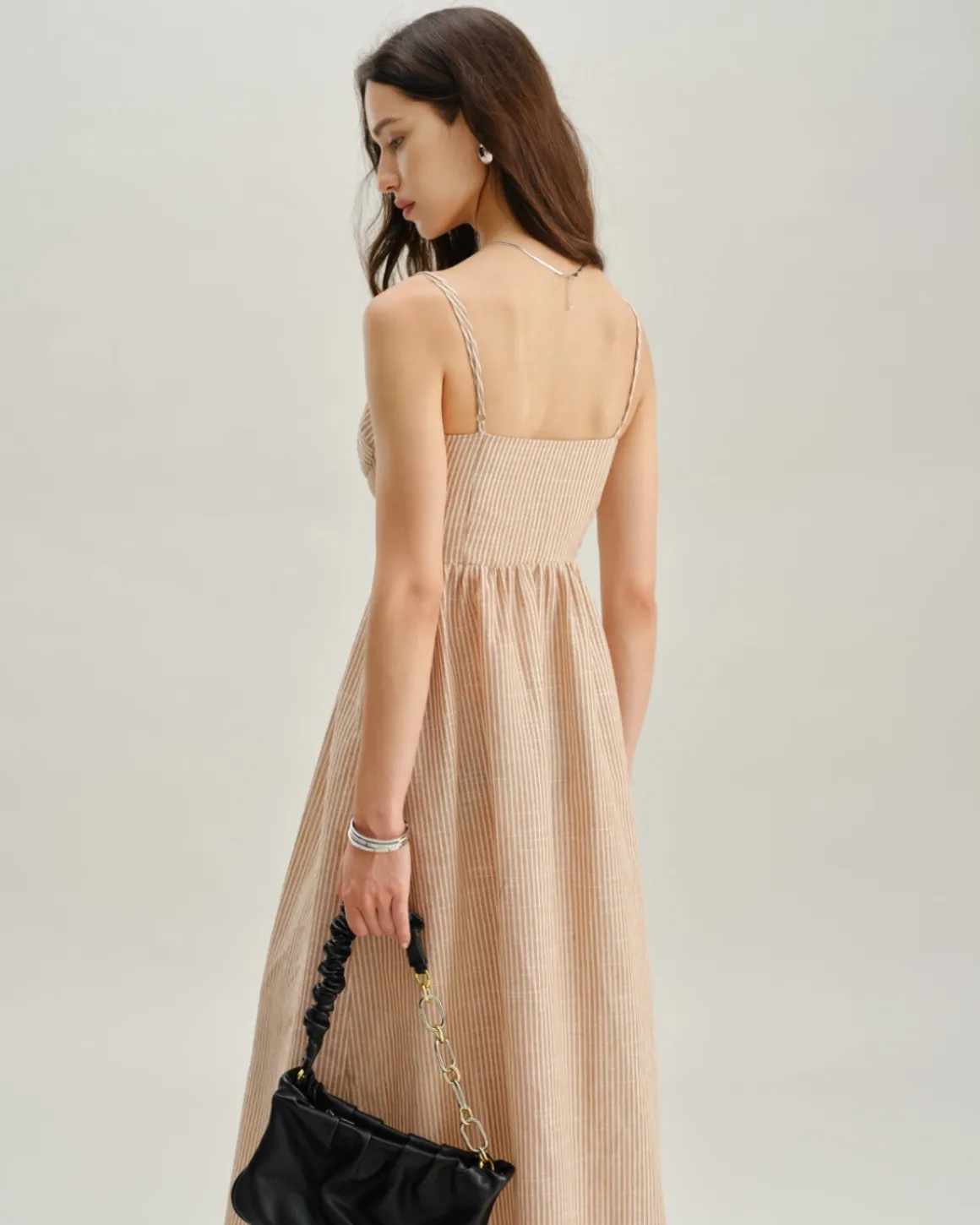 Orange Striped Sweetheart Neck Slip Maxi Dress