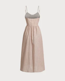 Orange Striped Sweetheart Neck Slip Maxi Dress