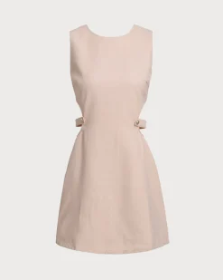 Pink Boat Neck Cut Out Sleeveless Mini Dress