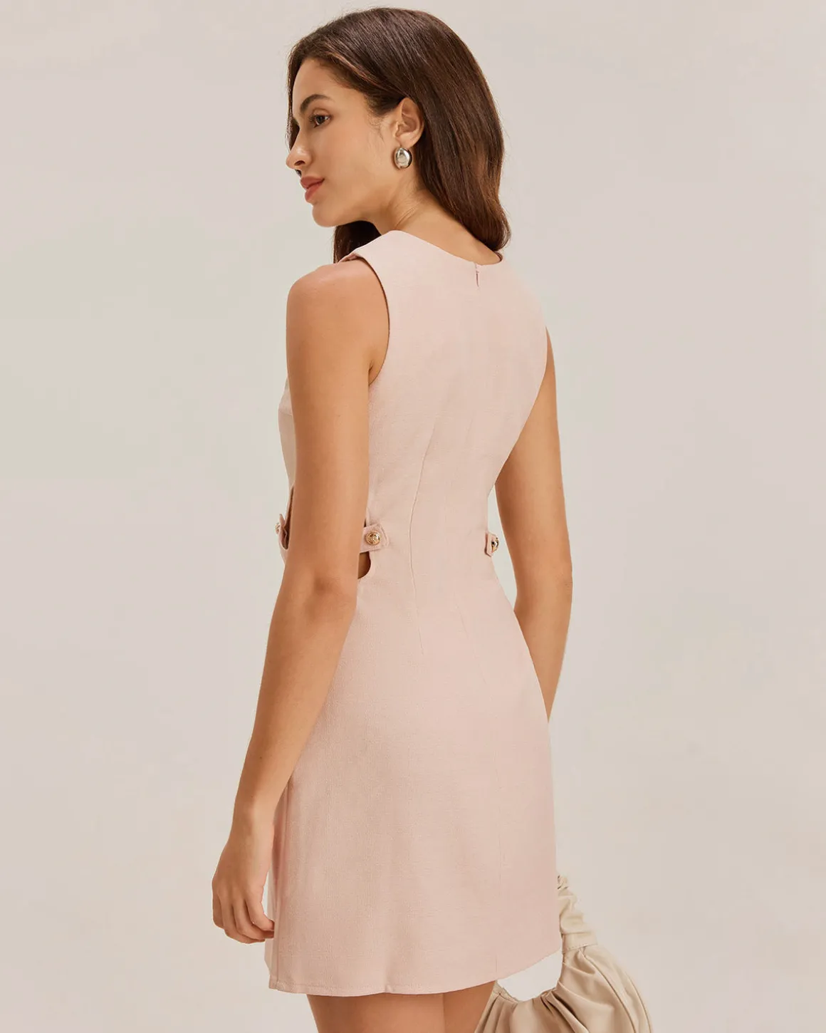 Pink Boat Neck Cut Out Sleeveless Mini Dress