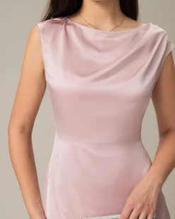 Pink Boat Neck Satin Mini Dress