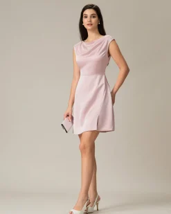 Pink Boat Neck Satin Mini Dress