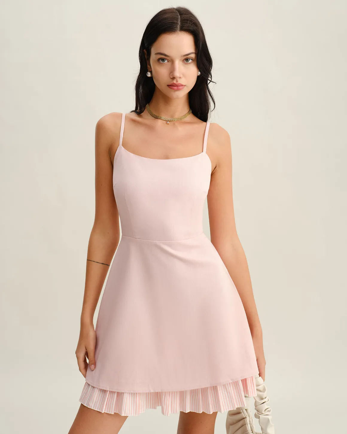 Pink Contrast A-Line Slip Mini Dress