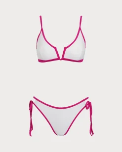 Pink Contrast Drawstring Bikini Set