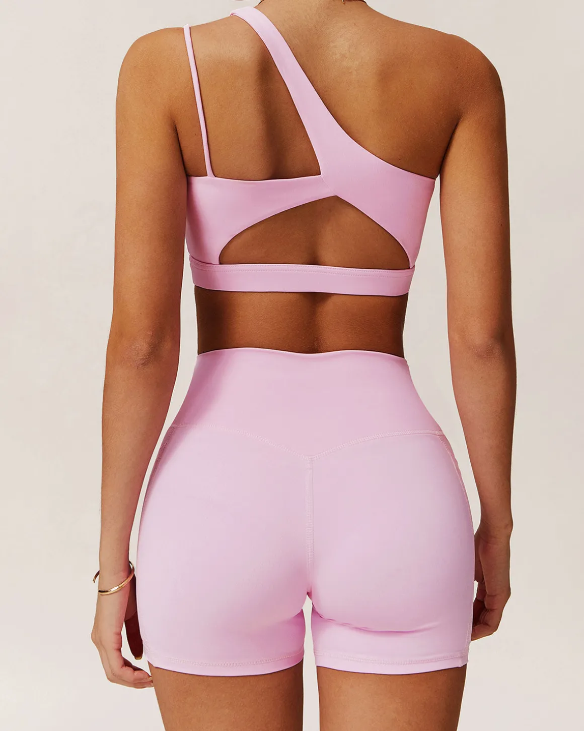 Pink Cropped One Shoulder Yoga Cami Top - Light Support