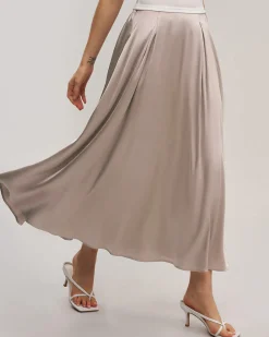 Pink Elastic Waist Flared Midi Skirt
