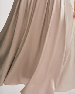 Pink Elastic Waist Flared Midi Skirt