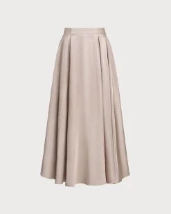 Pink Elastic Waist Flared Midi Skirt