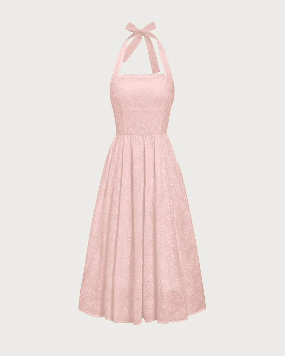 Pink Embroidery Halter Midi Dress