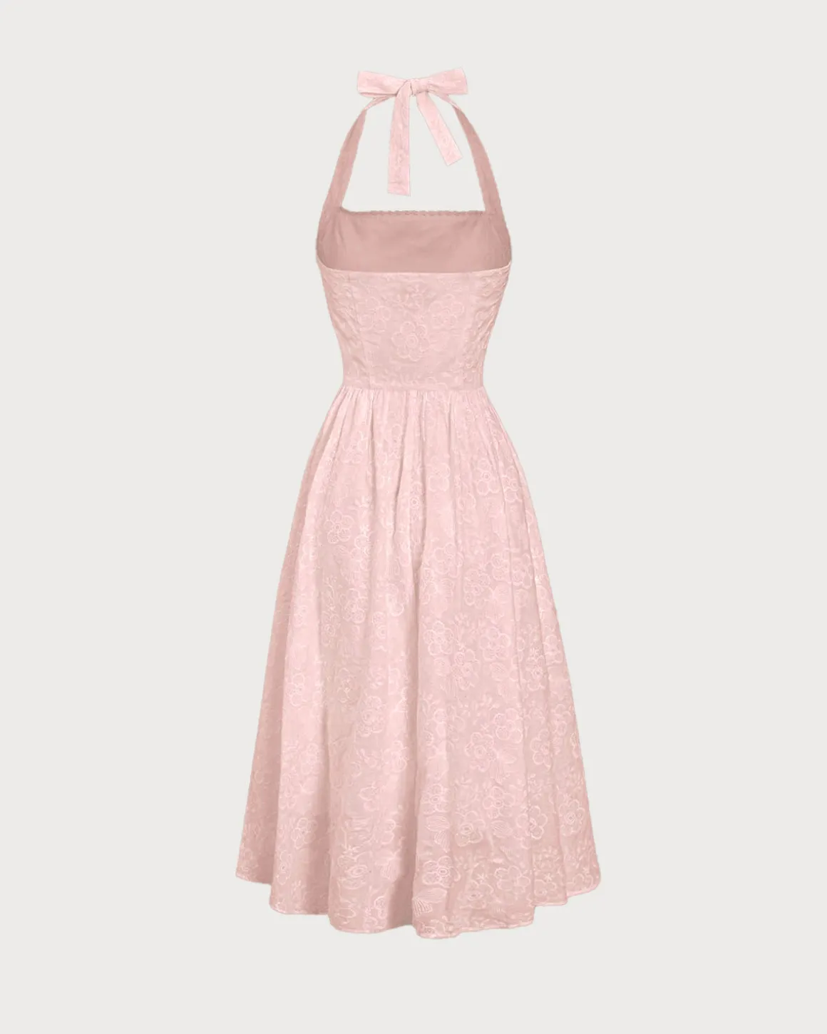 Pink Embroidery Halter Midi Dress