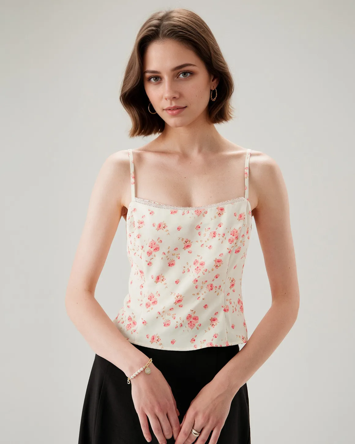 Pink Floral Cropped Cami Top
