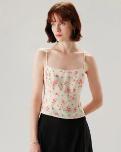 Pink Floral Cropped Cami Top
