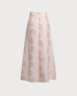 Pink Floral Flared Midi Skirt