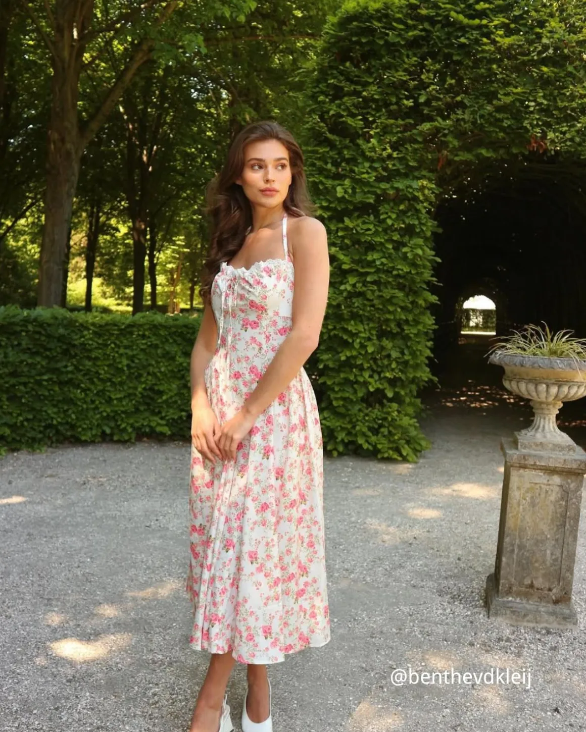 Pink Floral Halter Midi Dress
