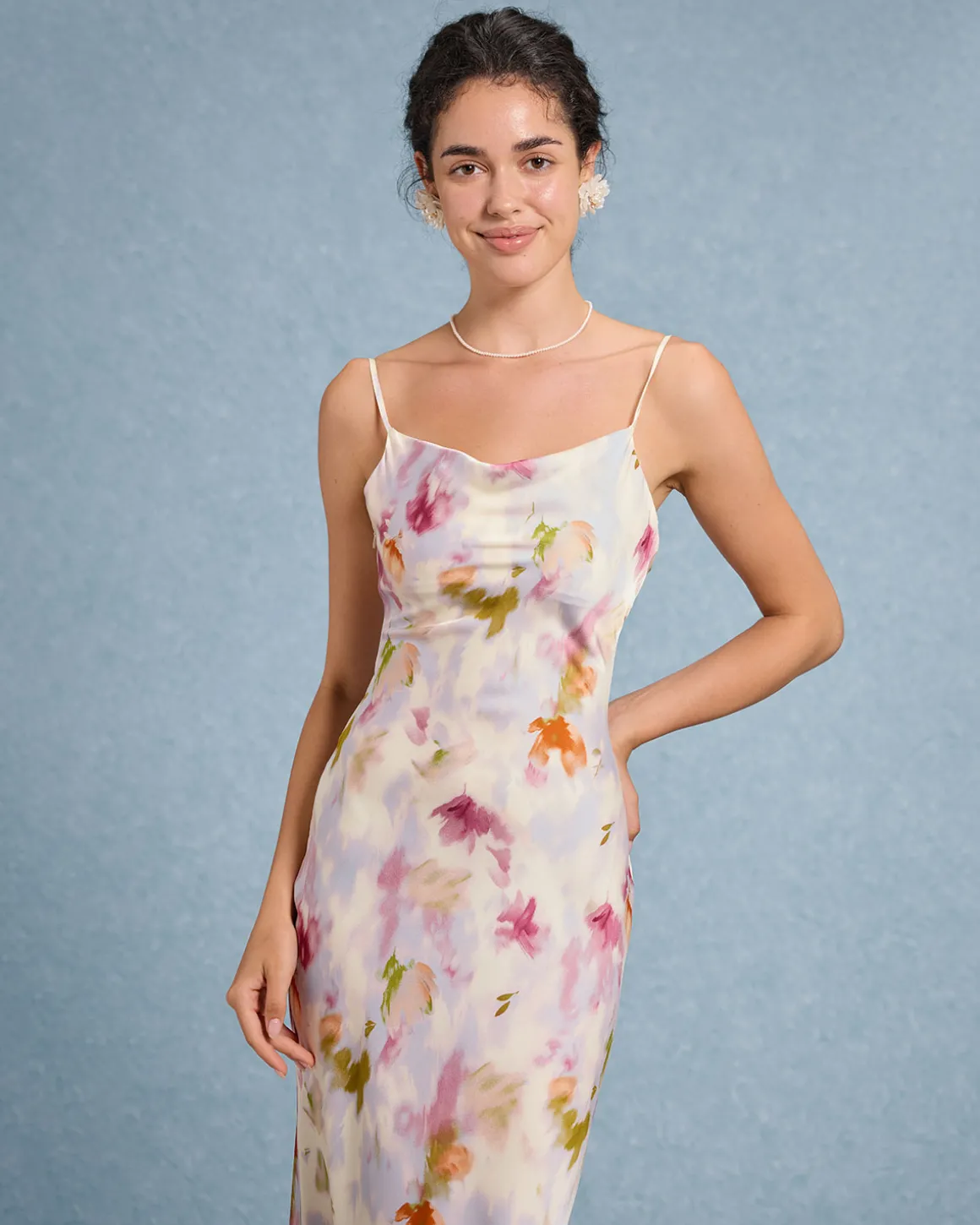 Pink Floral Mermaid Slip Midi Dress